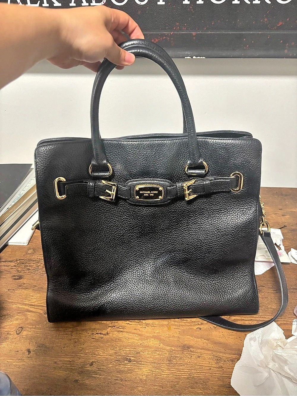 Michael Kors Hamilton Legacy Large Pebbled Leather Satchel Black Satchel
